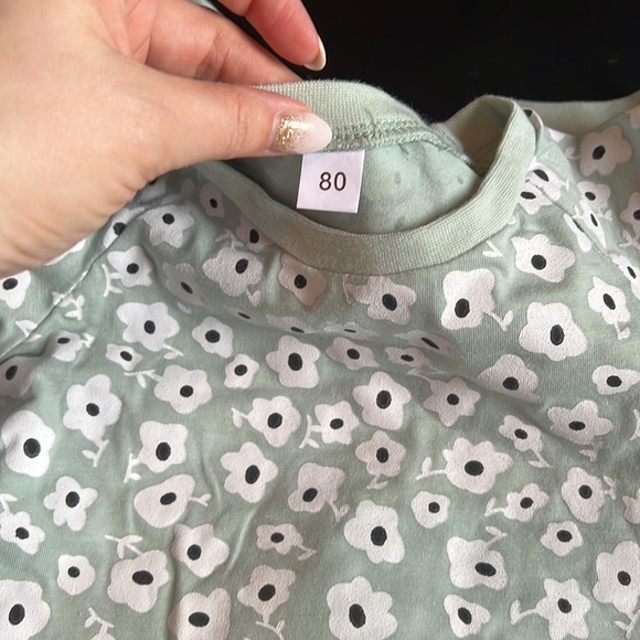 Mint Floral Printed Baby Matching Top and Bottom Set - Picture 5 of 6